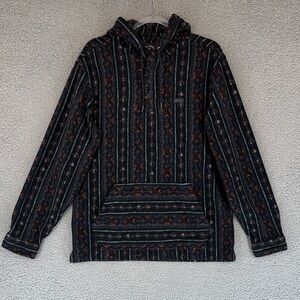 Billabong Black and Orange Mens Large Striped pullover hoodie kangaroo pocket